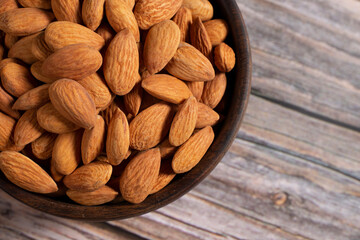 almonds in a wooden bowl