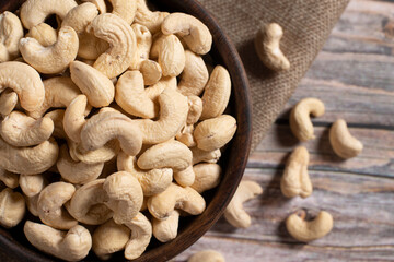 cashew nuts on a wooden background
