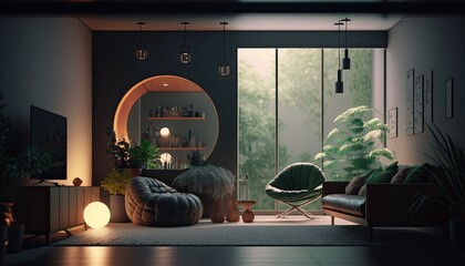 Organic Living Room Future,organic interior. Generative Ai