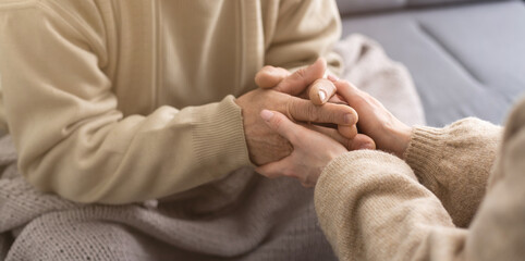 Senior couple, happy and laughing in their home with love, care and support for retirement...