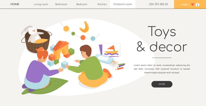 Children toys and decor - modern isometric web banner