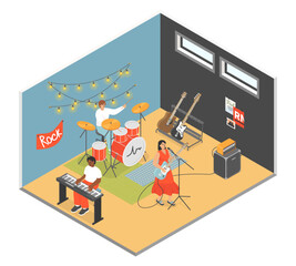 Rock concert on stage - modern vector colorful isometric illustration