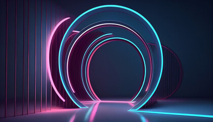 3d rendering, rounded pink blue neon lines, glowing in the dark - background