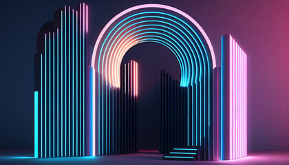 3d rendering, rounded pink blue neon lines, glowing in the dark - background