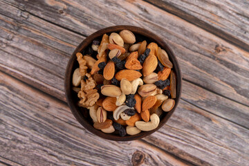 Nuts in a wooden bowl
