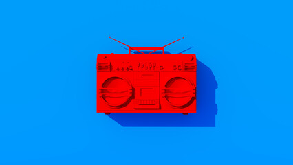 Bright Red Boombox Retro Stereo 80's Style Vintage Vivid Blue Background 3d illustration render