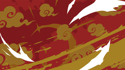 和風_旋風っぽいエフェクトの背景_赤と金_16:9 © ふわぷか