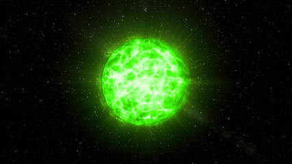 Black background with a magic ball. Motion.A white and green magic ball with animation that glitters.