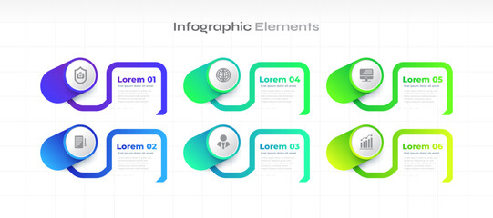 Business Infographic Design Template with 6 Options or Steps. Can be used for Presentation, Workflow Layout, Diagram, or Annual Report