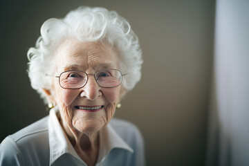 Generative ai close up portrait of senior old smiling grandmother woman