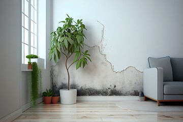 A Health Hazard in Your Home: Large Mildew Stains Discovered on Apartment Wall: Generative AI - obrazy, fototapety, plakaty