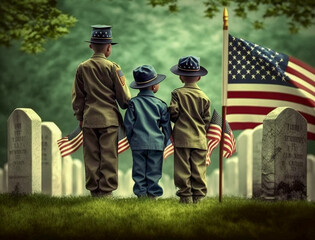 Three Young Children Celebrating Memorial Day | Generative AI