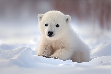 Cute Arctic Polar Bear Enjoying Winter Playtime in Snowy Wonderland: Generative AI