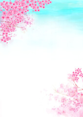 Fototapeta premium 桜の花の手描き水彩風背景イラスト