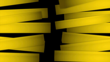 Pile of colorful stripes on a black background. Motion. Yellow wide lines looking like old skewed fence.