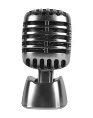 Classic retro dynamic vocal microphone old vintage style live performance studio recording isolated on white background. Memory concept idea music sound item