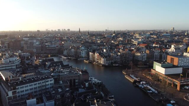 Aerial View of Sunset in Amsterdam 2k 50fps