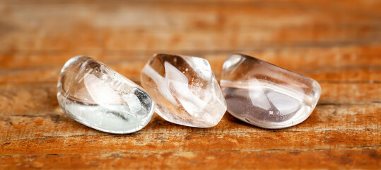 Healing stones, rock crystals or quartz. Alternative therapy, spiritual vibration web banner.
