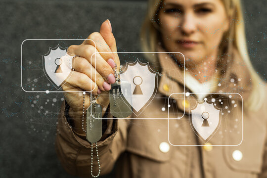 shield protect icon, virtual screen interface, data protection cyber security privacy business, data personal and network information technology, digital protection privacy concept