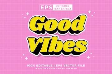 Editable text effect Good Vibes 3d cartoon style premium vector