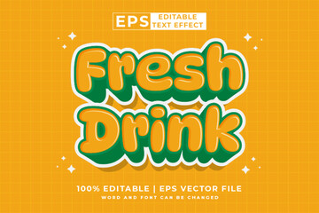 Editable text effect Fresh Drink 3d cartoon style premium vector
