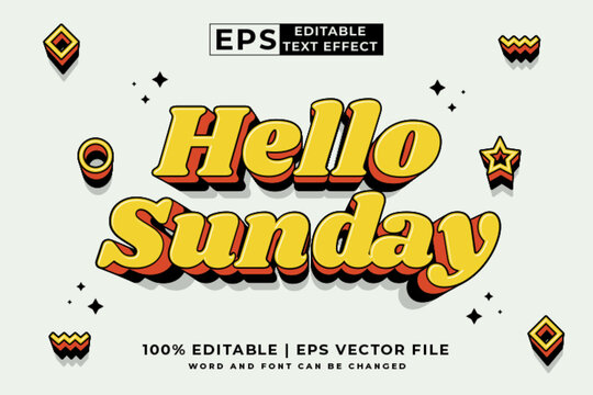 Editable Text Effect Hello Sunday 3d Cartoon Style Premium Vector