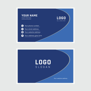 Elegant blue color business card template - simple and clean business card design. modern business card in blue color. Front and back side. Vector illustration design, Horizontal layout, Print ready.