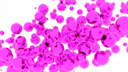 Abstract stream of smal moving bright spheres on a white background. Design. Bubbles flowing underwater.