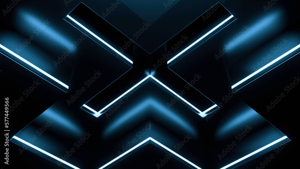 Poster abstract technology background with bright neon lights. design. bright geometric pattern with a cros