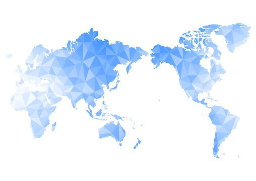 世界地図（日本中心）のイラスト: 青色ポリゴン背景
