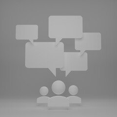 3D rendered illustration of stylized persons with speech bubbles