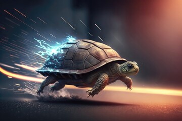 Turtle run fast turbo. Generative AI - obrazy, fototapety, plakaty