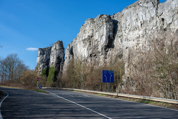 Old rocks in Namur with highway near it.