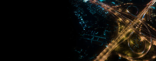 Panoramic view of Public transport or commuter city life concept , expressway car traffic transportation above circle roundabout road	