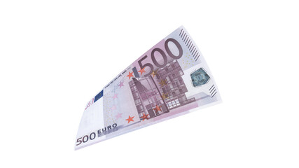 500 euros flying alone on a transparent background. Europe euro. 3d rendering.