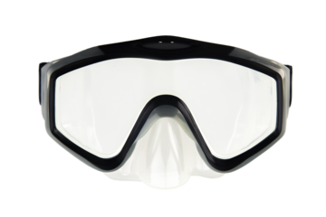 Cutout of an isolated  black diving mask for scuba diving and snorkeling  with the transparent png
