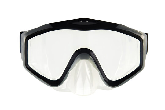 Cutout of an isolated  black diving mask for scuba diving and snorkeling  with the transparent png
