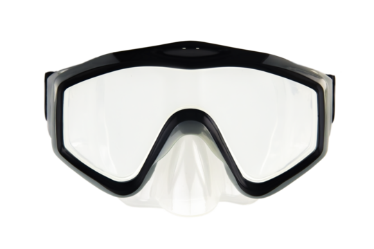 Cutout of an isolated  black diving mask for scuba diving and snorkeling  with the transparent png
