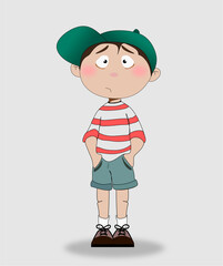 Cute worried boy character on a neutral background