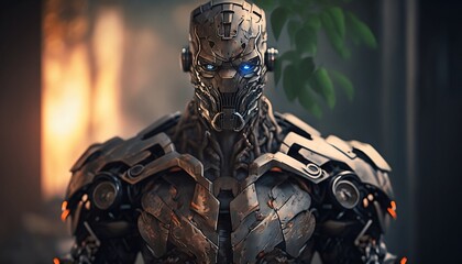 ai robot in fire forest