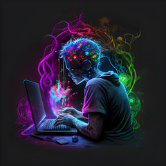 Boy with a technology laptop - AI