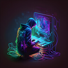 Boy with a technology laptop - AI