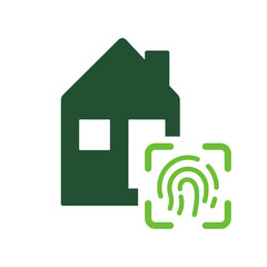 Real Estate with Biometric Identification Technology by Finger Print Silhouette Icon. Smart Home with Fingerprint Glyph Pictogram. Security House Building Symbol. Isolated Vector Illustration
