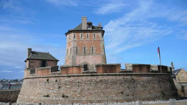 Camaret-sur-mer, France - September 7th, 2022: A view of some installation of the Vauban tower. Camera GH5, 4K, with microphone Rode.