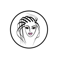 Beauty logo. Beauty salon icon. Girl face portrait icon. Cosmetology emblem.