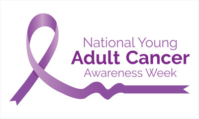 National Young Adult Cancer awareness week - first week in April .Lavender color ribbon Cancer Awareness Vector illustration.