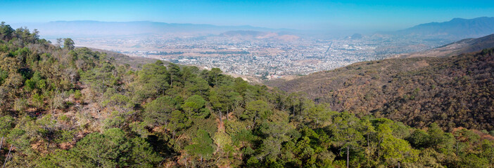 panoramic drone view of the mountains in spring over america, oaxaca, mexico