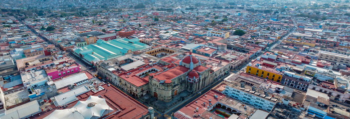 drone aerial panoramic shot of oaxaca city in mexico, hispanic city 2023 spring summer travel