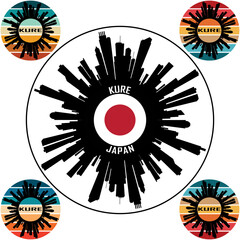 Kure Japan Flag Skyline Silhouette Kure Japan Lover Travel Souvenir Sticker Vector Illustration SVG EPS AI