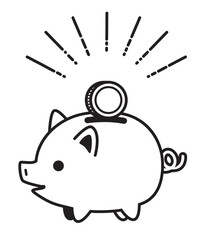 ブタの貯金箱とコインのイラスト